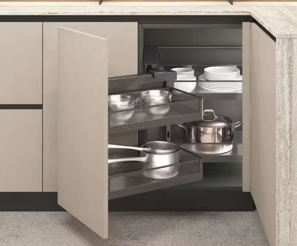 Këndore kuzhine prej çeliku inox me xhama